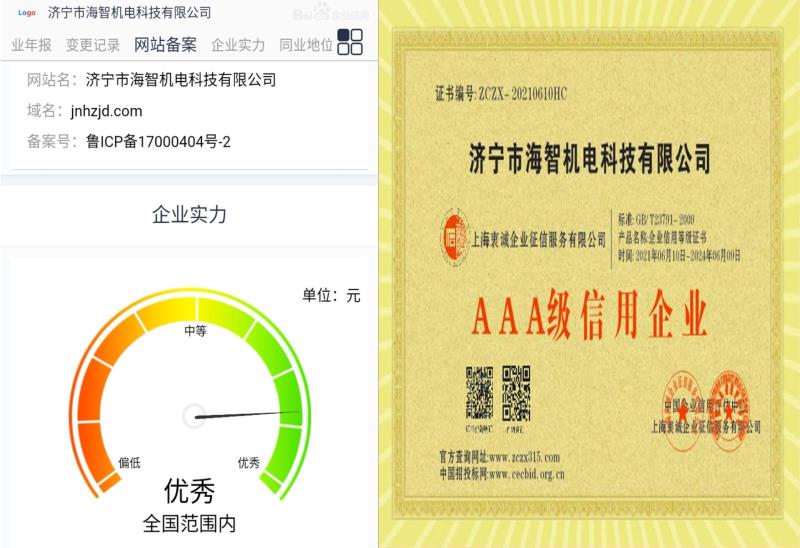 全國優秀企業  AAA級信用企業